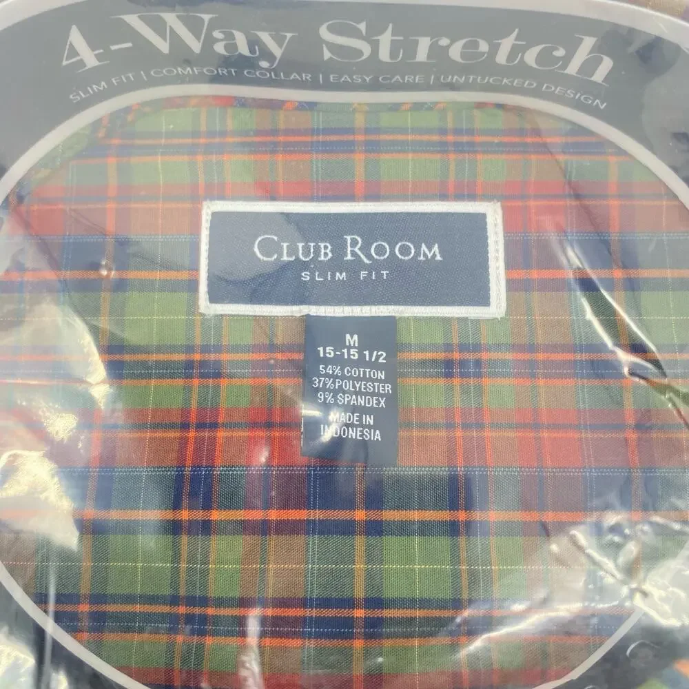 CLUB ROOM NWT Slim Fit Short Sleeve Button Down Shirt Olive Red Size Medium - Picture 3 of 5